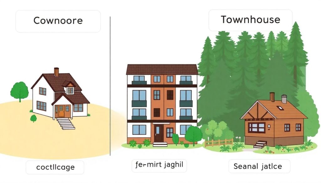 Как выбрать идеальное загородное жильё: сравнение коттеджа, таунхауса и дачи - иллюстрация
